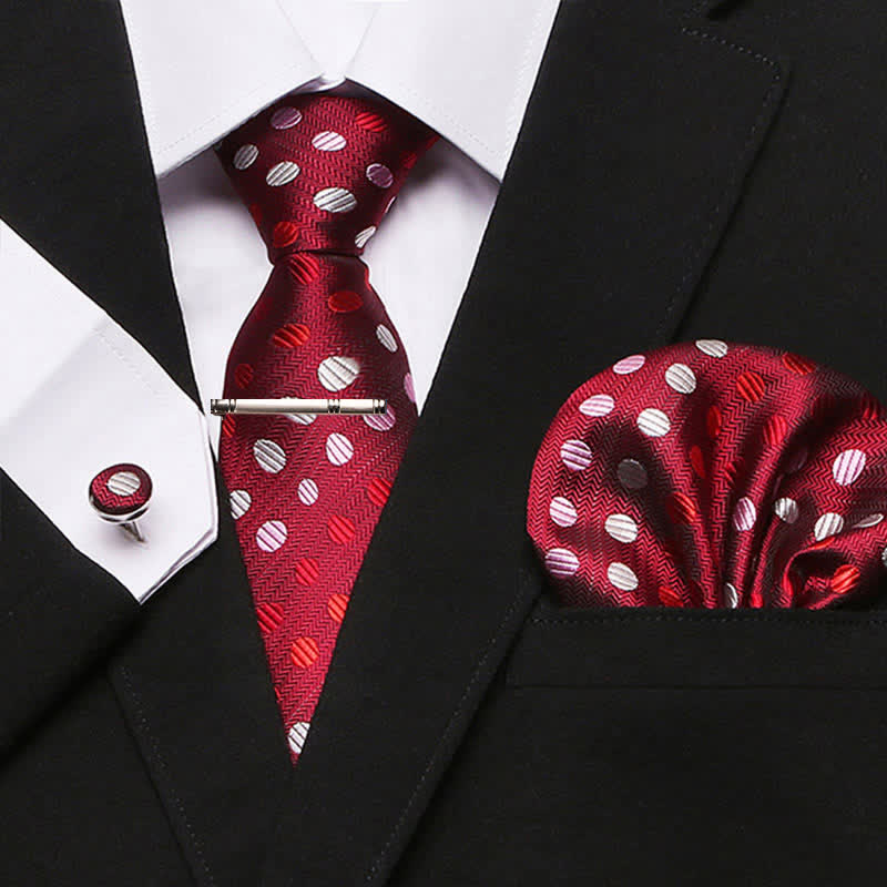 4Pcs Red & White Men's Passion Polka Dots Necktie Set - Red & White - image 0