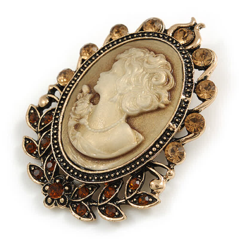 Women's Victorian Cameo Silhouette Leaf Brooch - image 3