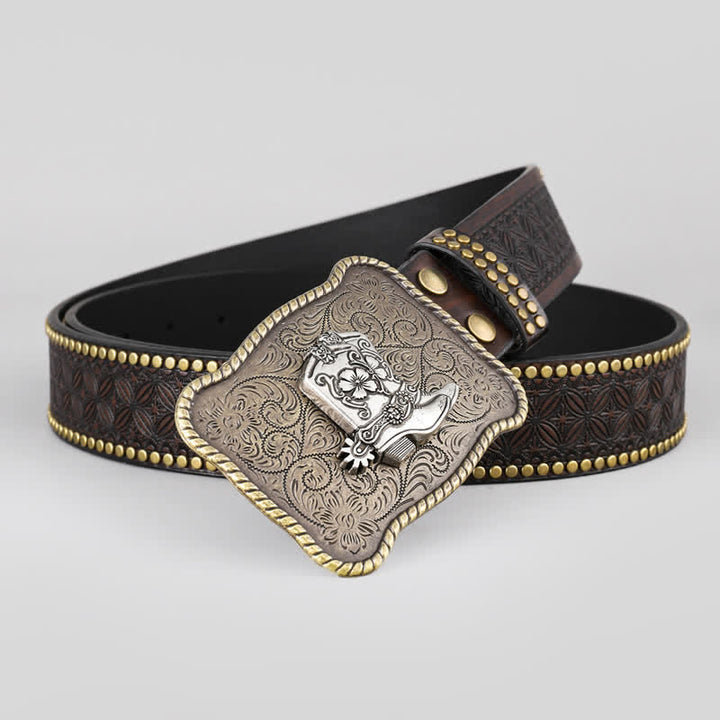 Men's Cowboy Boots Geometric Buckle Leather Belt - Boots - 42 - image 0