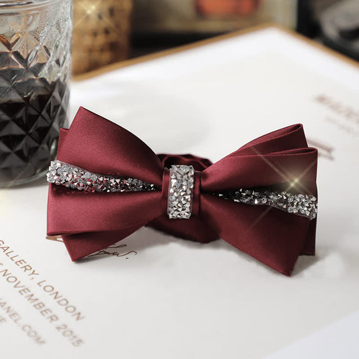 Men's Shining Rhinestone Satin Bow Tie Pocket Square Set - Burgundy - Bow Tie - image 11