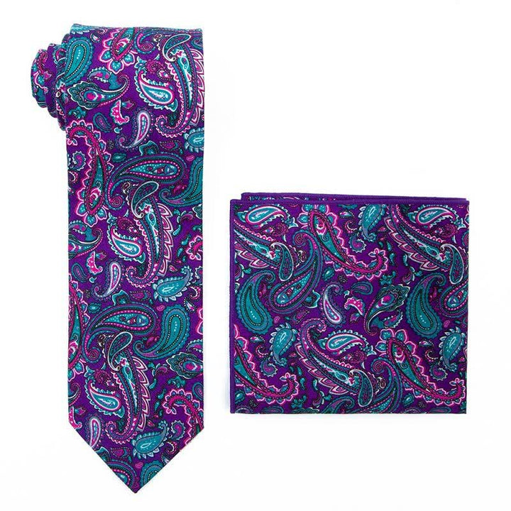2Pcs Men's Exotic Paisley Necktie Set - Purple - image 2