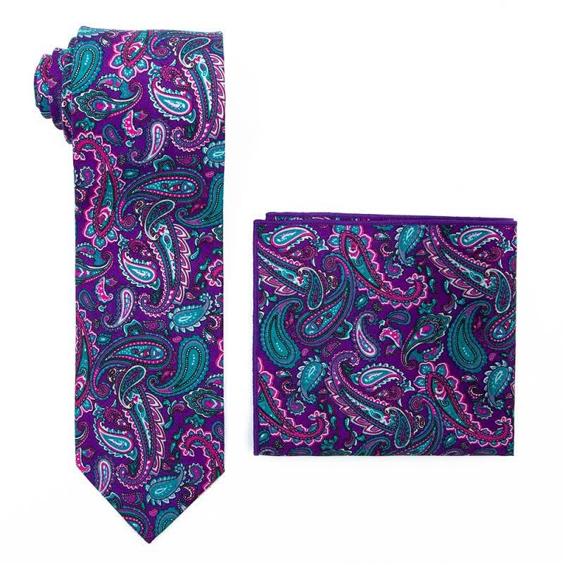2Pcs Men's Exotic Paisley Necktie Set - Purple - image 2