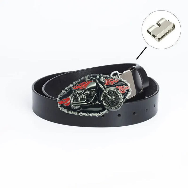 Men's Punk Locomotive Motorcycle Leather Belt - Iron Linker - Black / Black - 46 - image 22