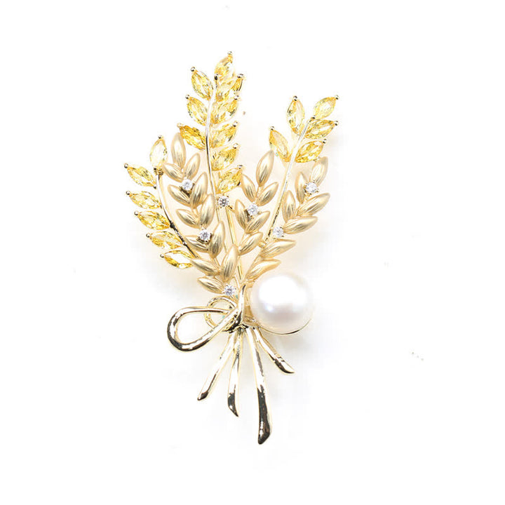 Women's Dazzling Pearl Zirconia Wheat Brooch - image 4