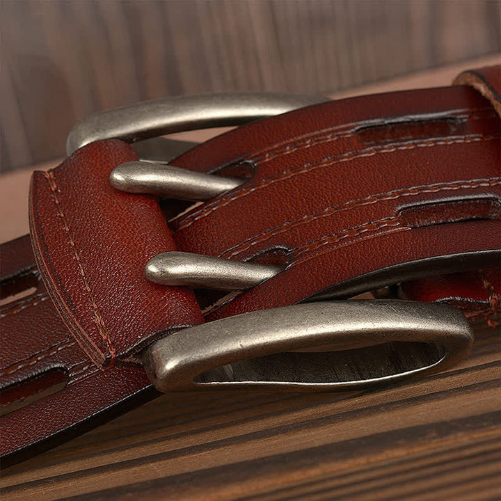 Men's Casual Double Prong Trouser Leather Belt - image 3