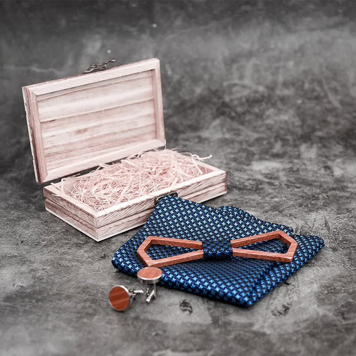 3Pcs Men's Hollow Carved Design Wooden Bow Tie Set - image 5