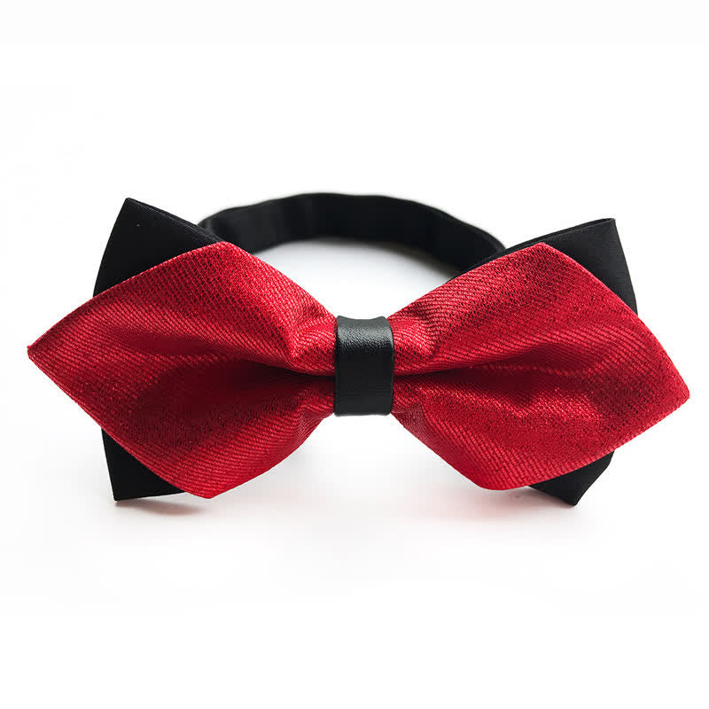 Men's Red Double-layer Twill Pointy Bow Tie - Red - image 0