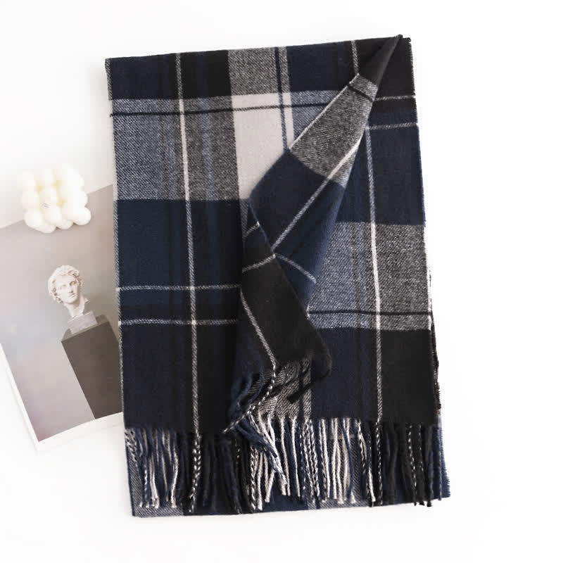 Women's Classic Winter Warm Plaid Scarf - Black - image 8