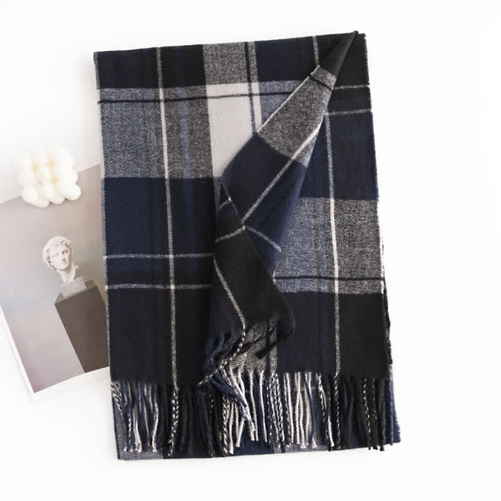 Women's Classic Winter Warm Plaid Scarf - Black - image 8