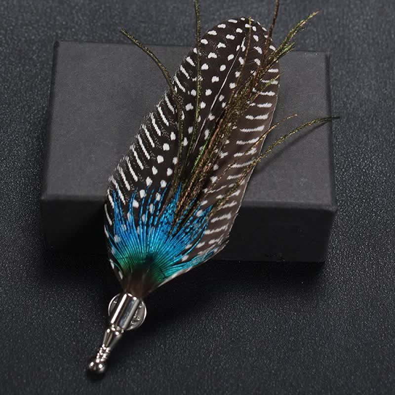 Wedding Natural Feather Buttonhole Brooch - Black & Blue - image 1