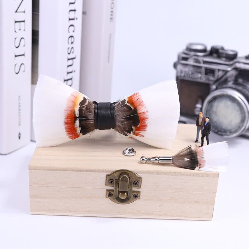 Elegant White Feather Bow Tie with Lapel Pin - image 2