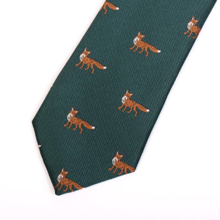 Men's Dark Green Little Foxes Necktie - image 2