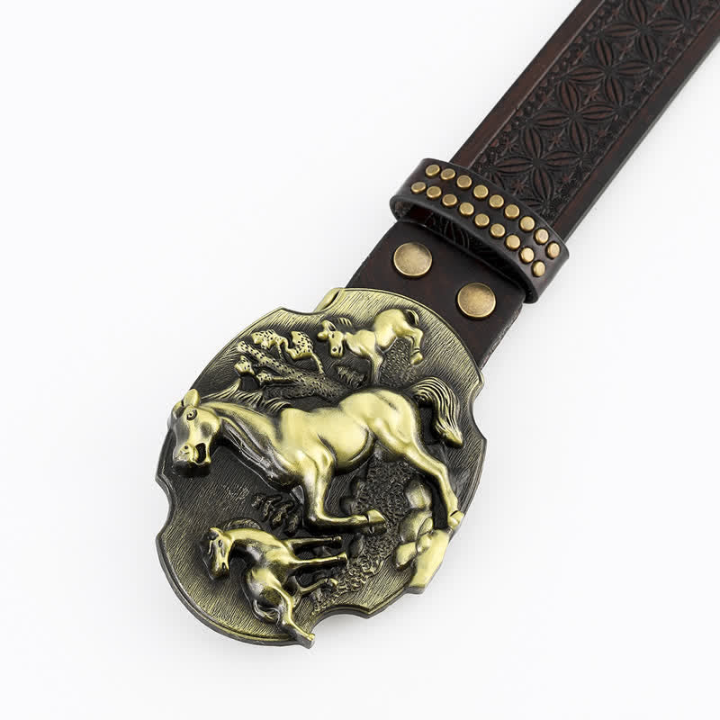 Men's A Herd Of Horses Embossed Leather Belt - image 1