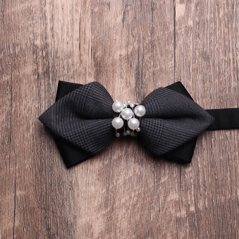 Men's Black Personality Pearls Bow Tie - Pointed - image 1