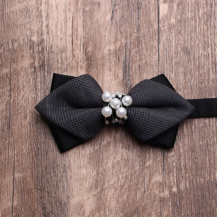 Men's Black Personality Pearls Bow Tie - Pointed - image 1