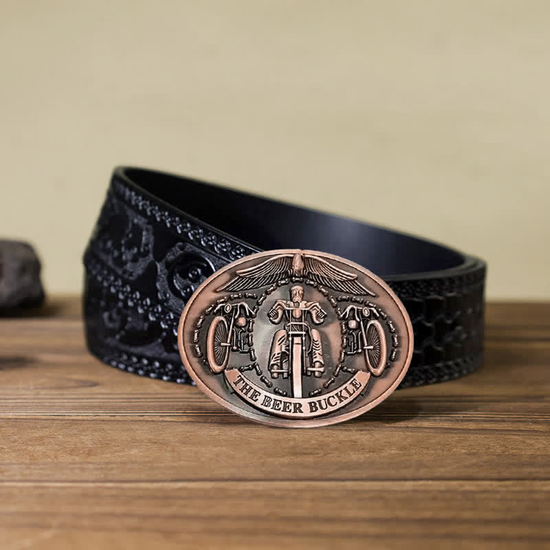 Men's DIY Bicycle Rider Creative Beer Holder Buckle Leather Belt - Copper - Black Carved Belt (40) - image 22