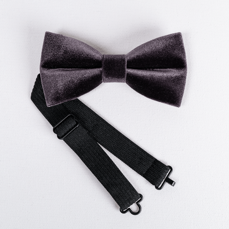 Men's Dark Purple Solid Color Velvet Bow Tie - image 5