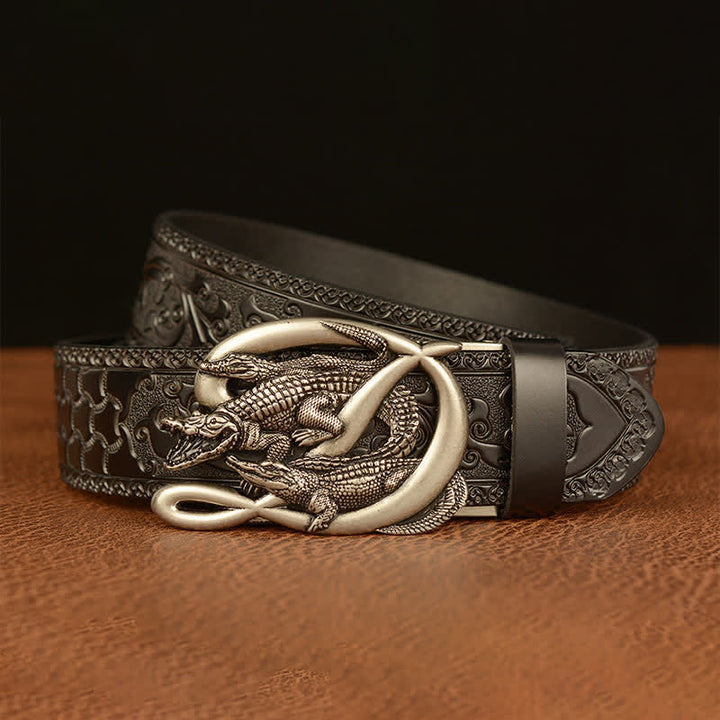 Men's Crocodile Buckle Embossing Leather Belt - image 17