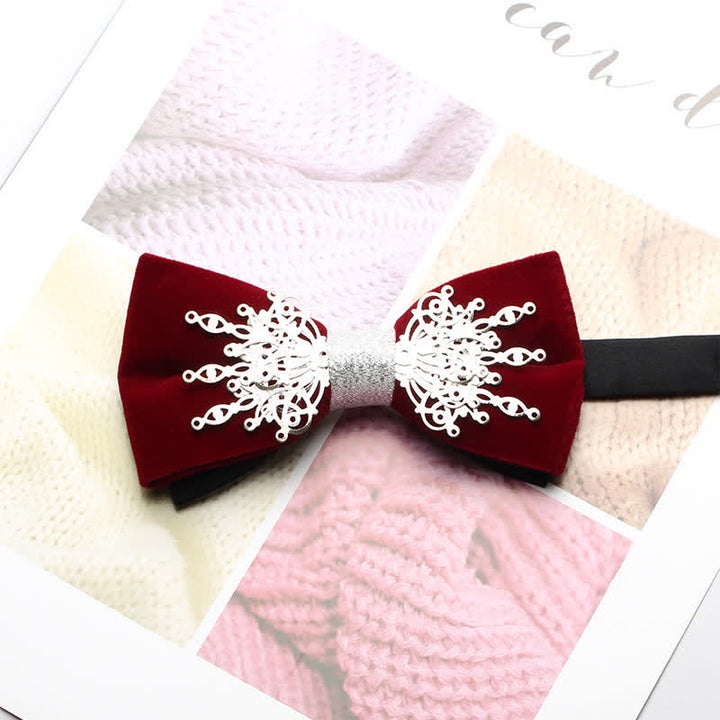 Men's Bling Mosaic Sunburst Velvet Bow Tie - Red & Silver - image 4