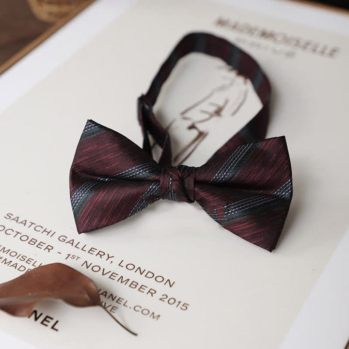 Men's Delicate Vintage Plain Bow Tie - Darkred Stripe - image 11