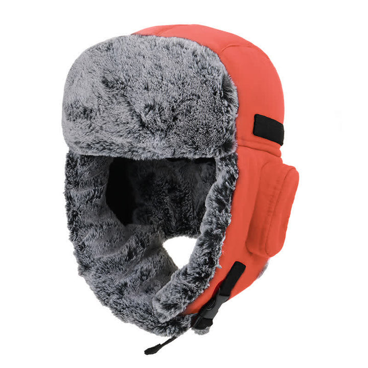Unisex Outdooor Aviator Cap Faux Fur Trapper Hat Set - Orange - Adjustable (22 7/8"-23 5/8") - image 15