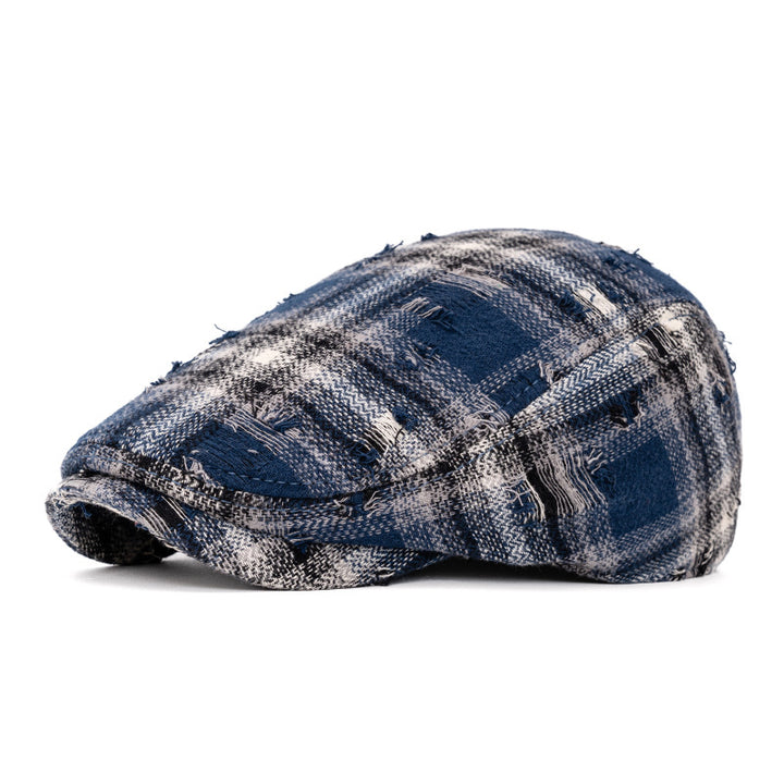 Autumn & Winter Broken Edge Vintage Plaid Beret Hat - Blue - Adjustable (22"-24") - image 9