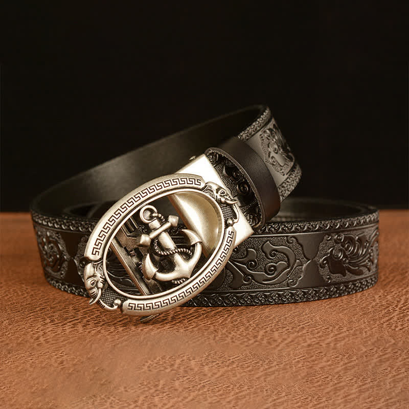 Men's Nautical Anchor Buckle Leather Belt - image 16