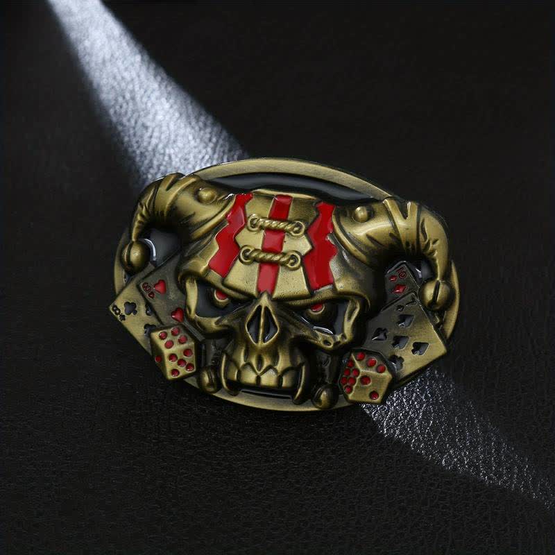 Men's DIY Skull Clown Joker Buckle Leather Belt - Antique Bronze - Without Belt - image 0