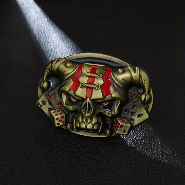 Men's DIY Skull Clown Joker Buckle Leather Belt - Antique Bronze - Without Belt - image 0
