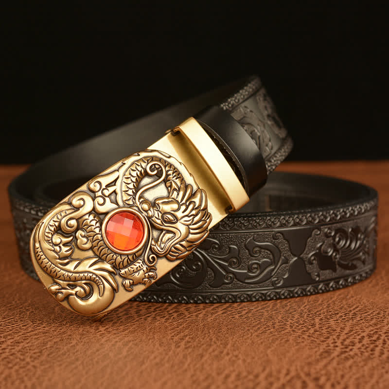 Men's Engraved Dragon Gemstone Leather Belt - image 11