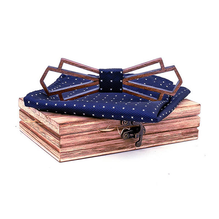 2Pcs Men's Novelty Hollow Wooden Bow Tie Set - Navy - image 7