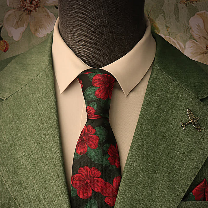 Men's Flame Azalea Blossoms Necktie - Red & Black - image 0