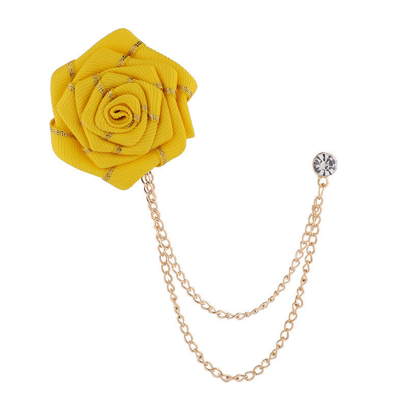 Men's Charming Floral Rose Chain Brooch - Yellow - image 5