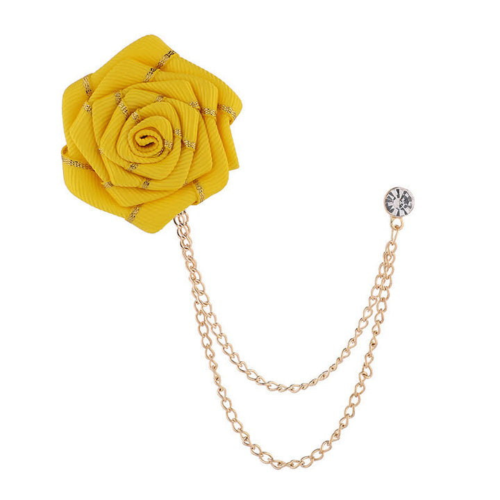 Men's Charming Floral Rose Chain Brooch - Yellow - image 5