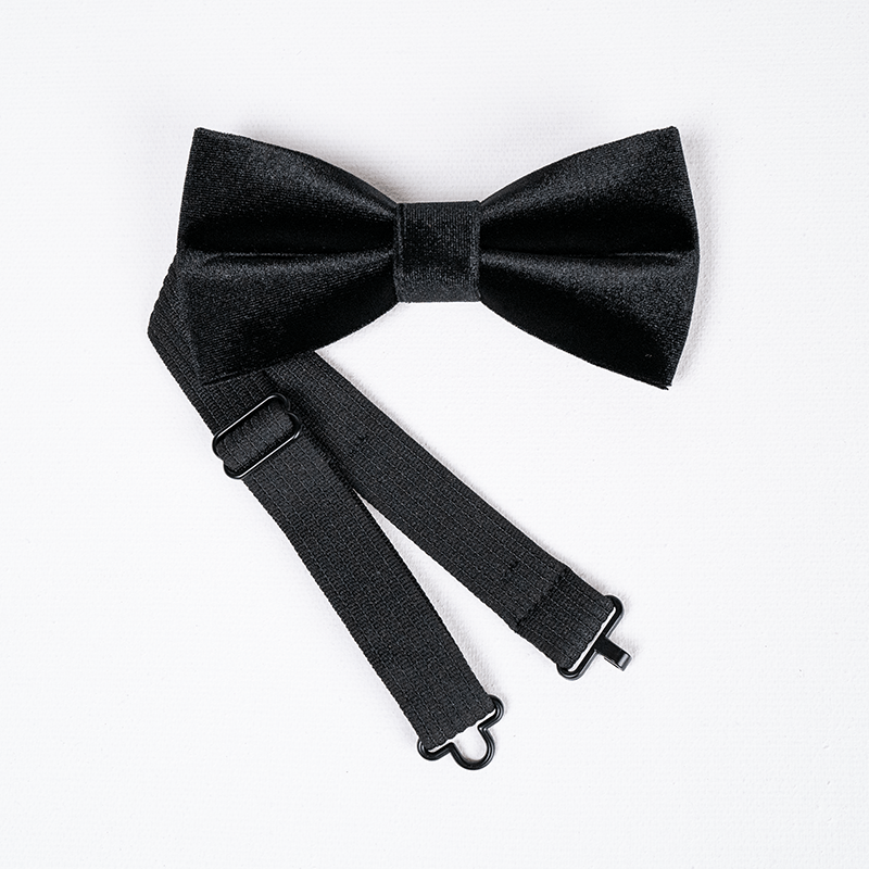 Men's Obsidian Black Solid Color Velvet Bow Tie - image 5