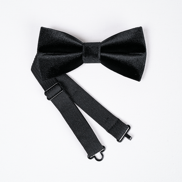 Men's Obsidian Black Solid Color Velvet Bow Tie - image 5