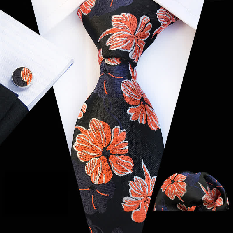 3Pcs Men's Daisy Floral Necktie Set - Orange - image 2