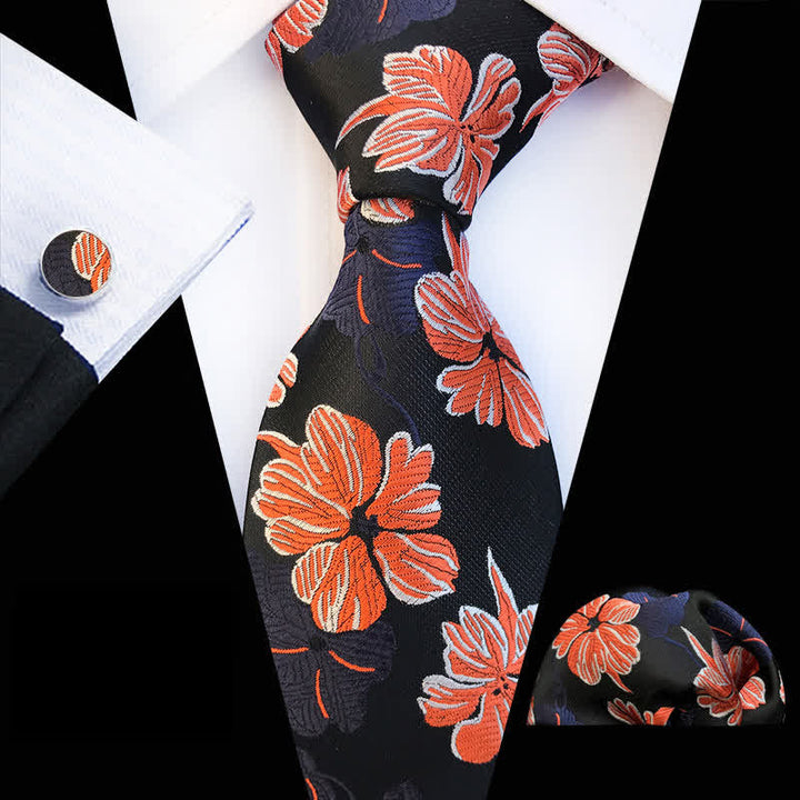 3Pcs Men's Daisy Floral Necktie Set - Orange - image 2