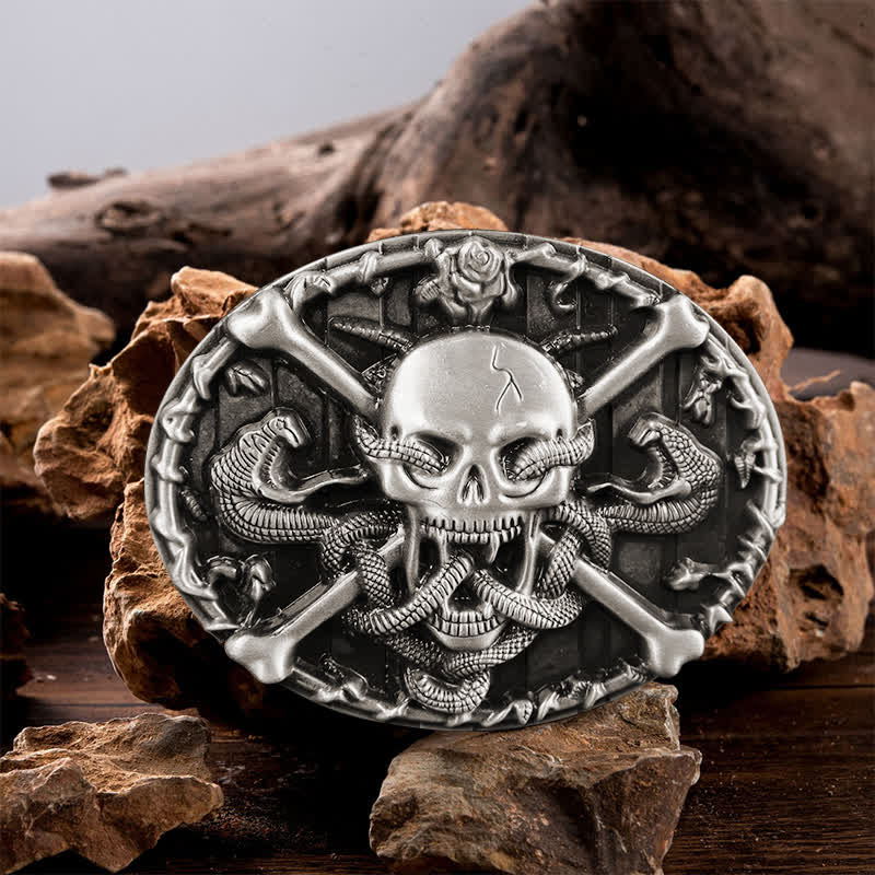 Men's DIY Gothic Cross Skull Snake Buckle Leather Belt - Skull - Without Belt - image 0