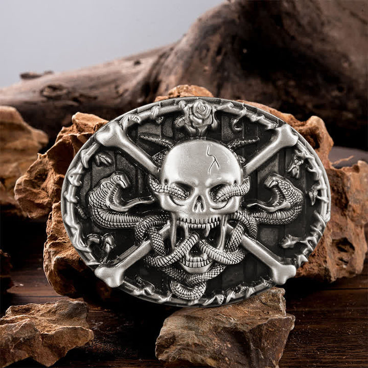 Men's DIY Gothic Cross Skull Snake Buckle Leather Belt - Skull - Without Belt - image 0