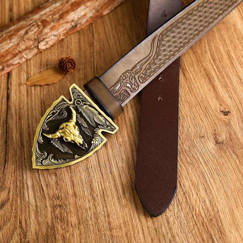 Men's Domineering Bull Head Ethnic Style Leather Belt - image 3