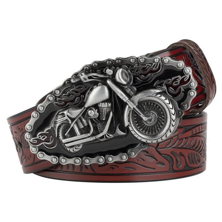Men's Punk Rock Motorcycle Biker Leather Belt - Brown / Silver - 46 - image 0