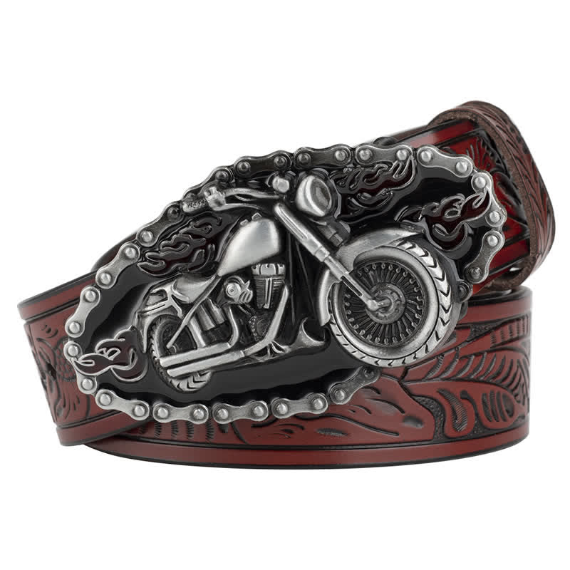 Men's Punk Rock Motorcycle Biker Leather Belt - Brown / Silver - 46 - image 0