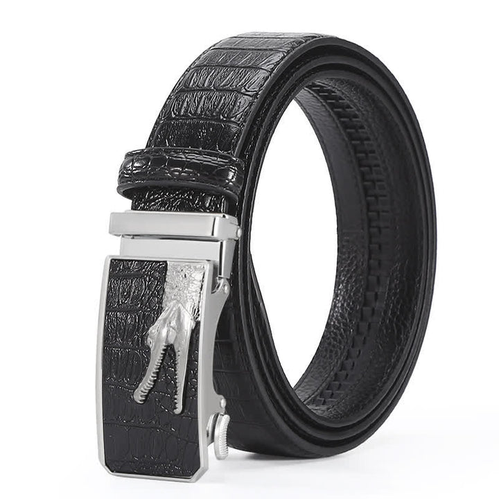 Men's Crocodile Pattern Automatic Buckle Leather Belt - Style #4 - Black / Silver - 44 - image 18