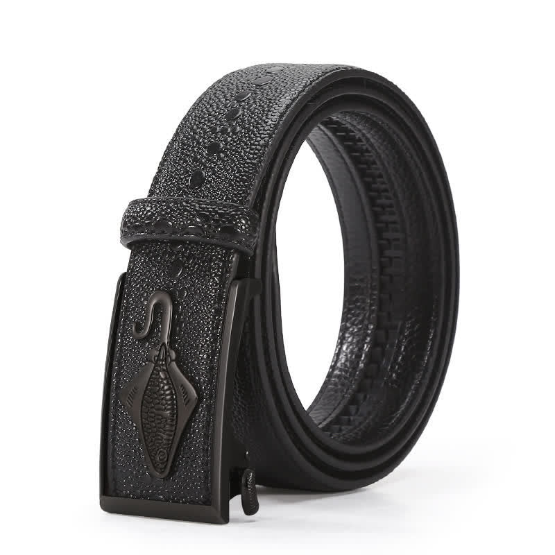 Men's Pearl Crocodile Pattern Leather Ratchet Belt - Black - 44 - image 8