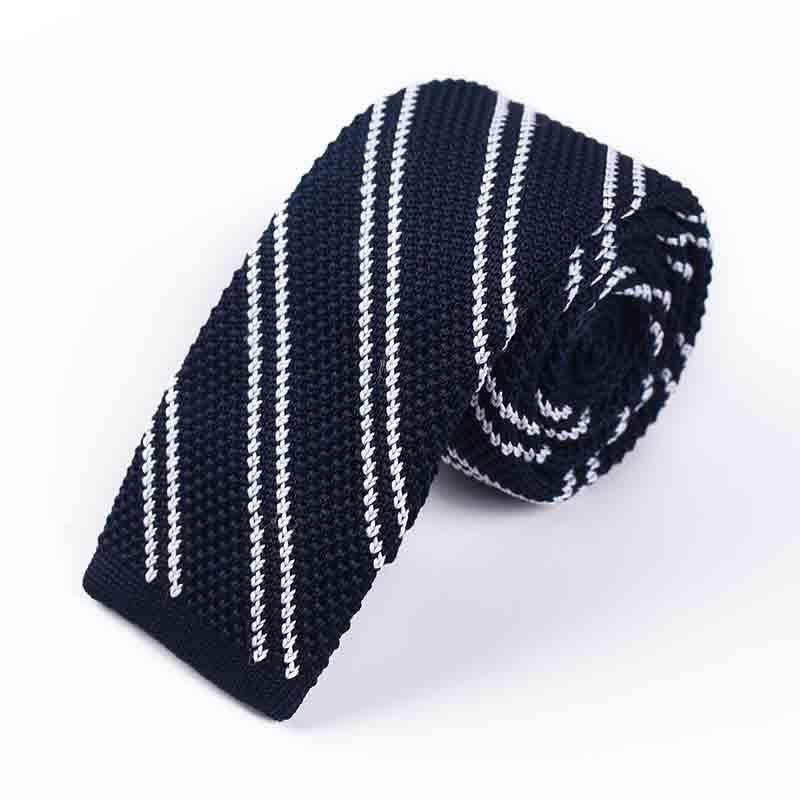 Men's Diagonal Striped Knitted Necktie - MidnightBlue - image 6