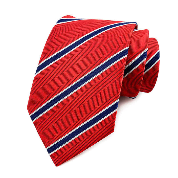 Men's Preppy Urban Striped Necktie - Red & Navy - image 10