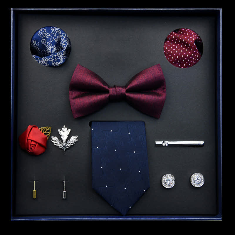 8Pcs Burgundy&Blue Menswear Classic Business Bow Ties Gift Box - Burgundy&Blue - image 0