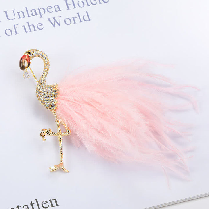 Sparkling Flamingo Zircon Feather Brooch - image 2
