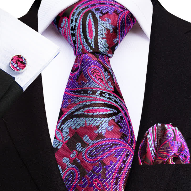 3Pcs Men's Exotica Purple Paisley Necktie Set - Purple - image 0